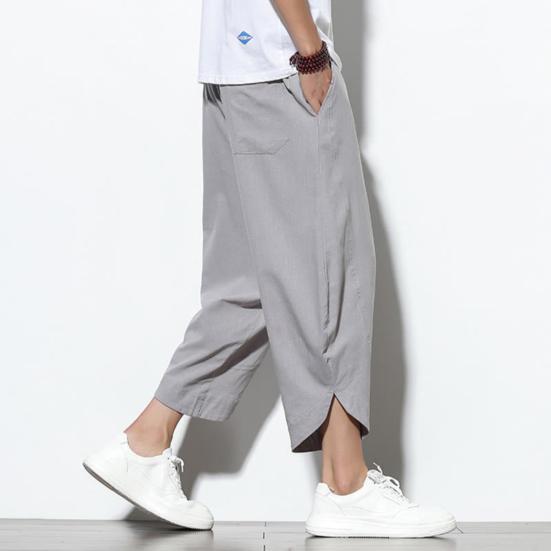 Buddha Stonesカジュアル サマー ドローストリング 7-8丈 リネン メンズ ハーレムパンツ ポケット付き