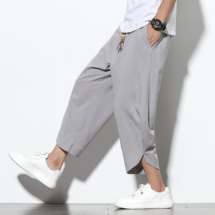 Buddha Stonesカジュアル サマー ドローストリング 7-8丈 リネン メンズ ハーレムパンツ ポケット付き
