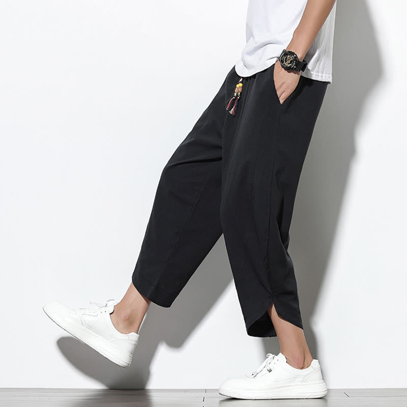 Buddha Stonesカジュアル サマー ドローストリング 7-8丈 リネン メンズ ハーレムパンツ ポケット付き - image 25