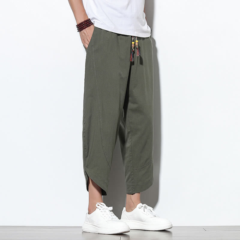 Buddha Stonesカジュアル サマー ドローストリング 7-8丈 リネン メンズ ハーレムパンツ ポケット付き