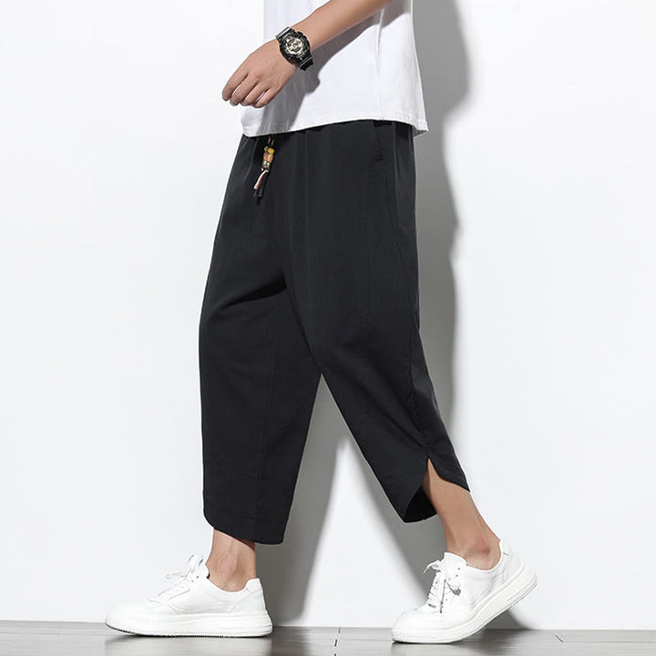 Buddha Stonesカジュアル サマー ドローストリング 7-8丈 リネン メンズ ハーレムパンツ ポケット付き