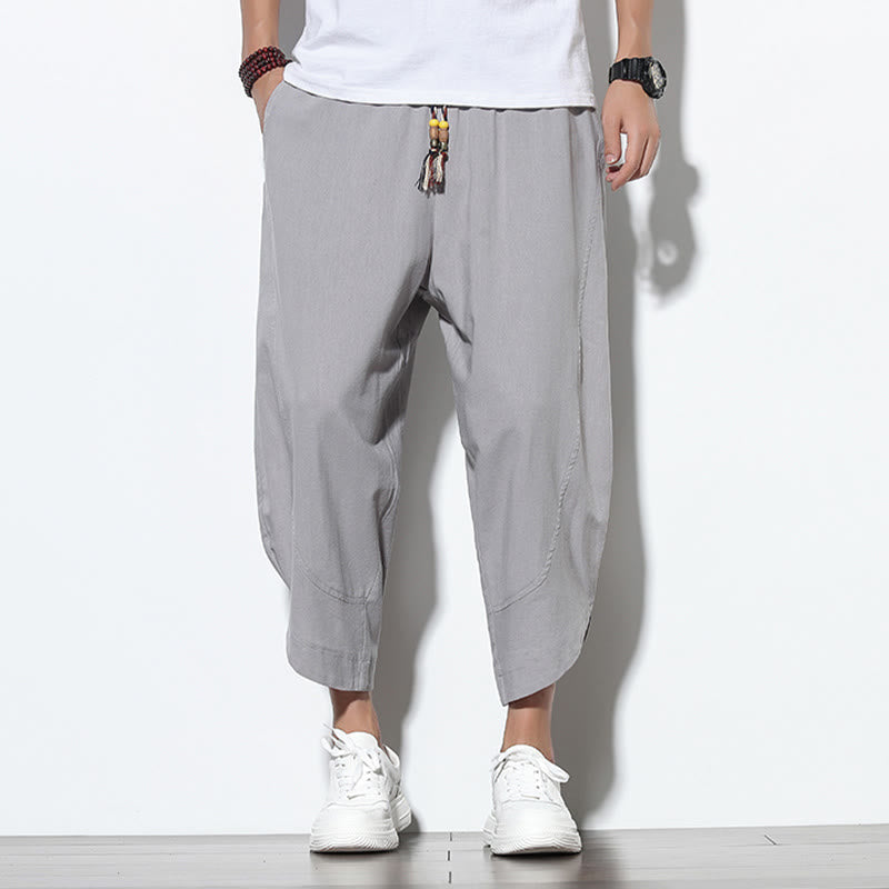 Buddha Stonesカジュアル サマー ドローストリング 7-8丈 リネン メンズ ハーレムパンツ ポケット付き - image 2