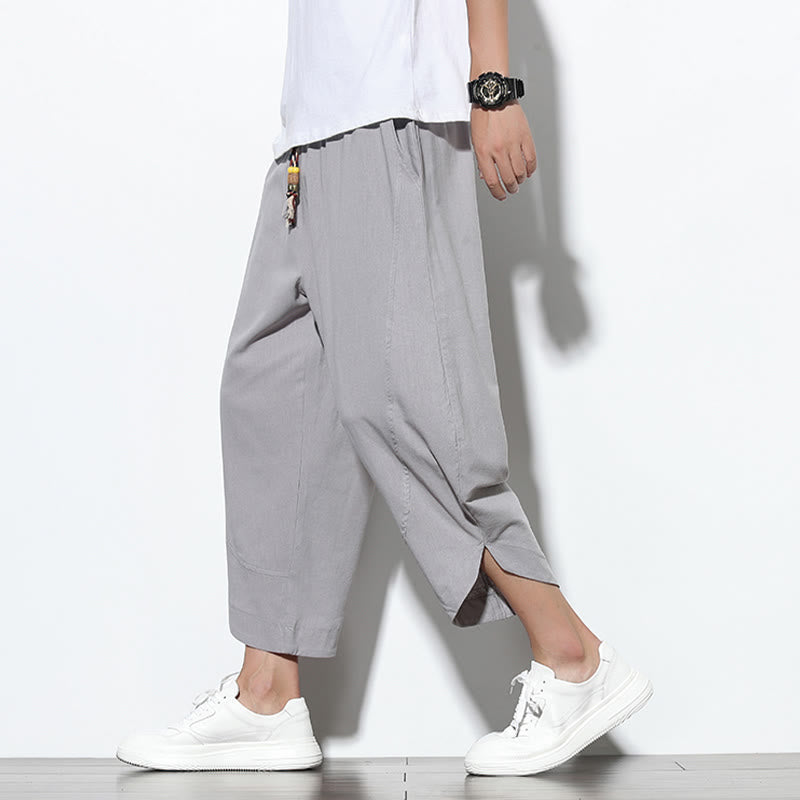 Buddha Stonesカジュアル サマー ドローストリング 7-8丈 リネン メンズ ハーレムパンツ ポケット付き
