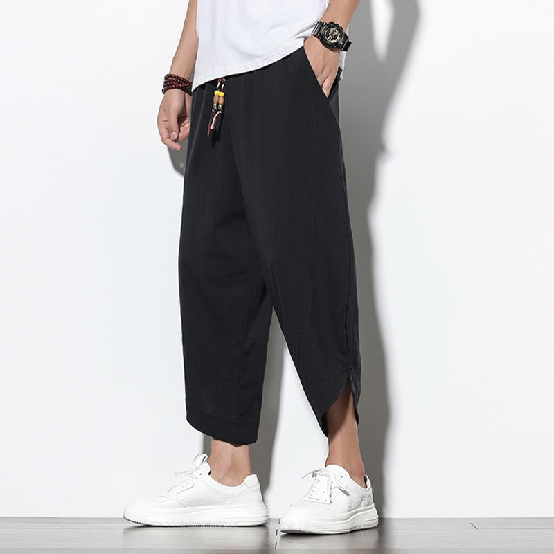 Buddha Stonesカジュアル サマー ドローストリング 7-8丈 リネン メンズ ハーレムパンツ ポケット付き
