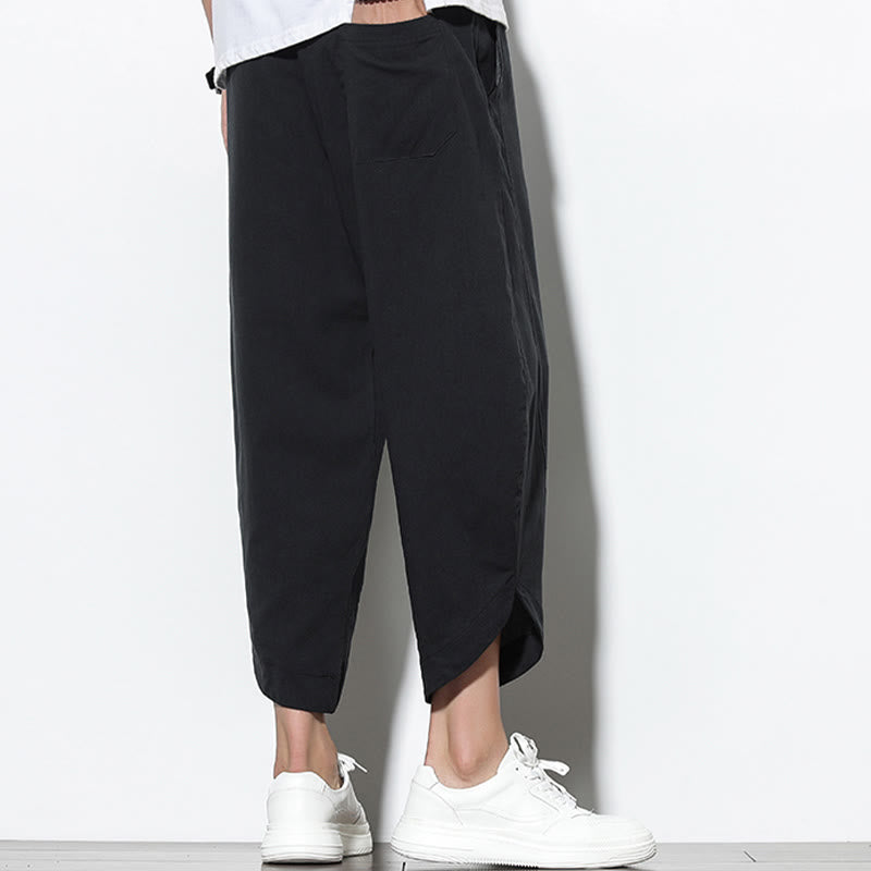 Buddha Stonesカジュアル サマー ドローストリング 7-8丈 リネン メンズ ハーレムパンツ ポケット付き