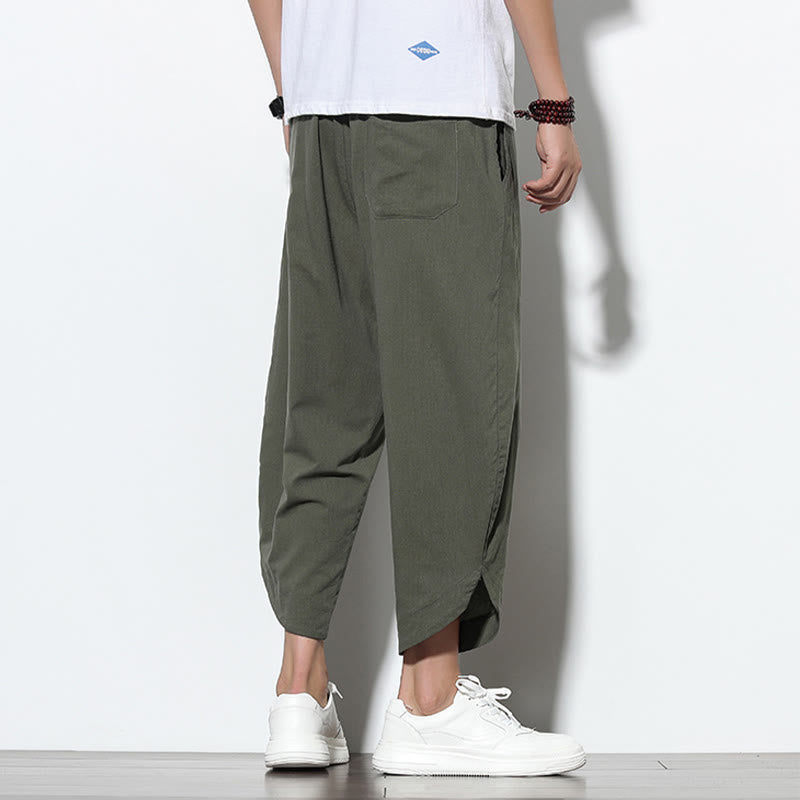 Buddha Stonesカジュアル サマー ドローストリング 7-8丈 リネン メンズ ハーレムパンツ ポケット付き