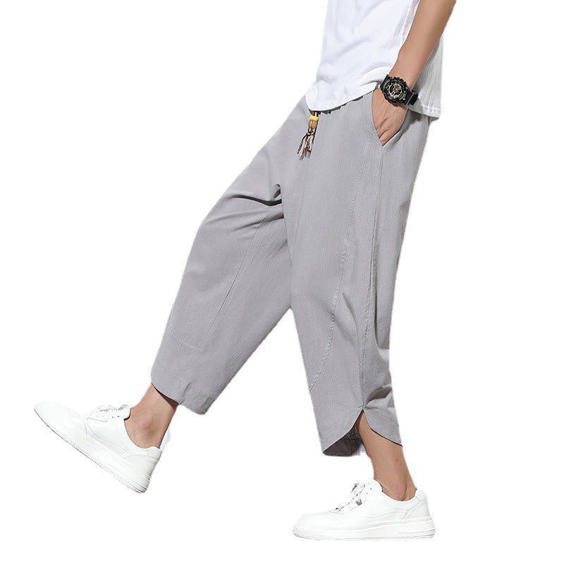 Buddha Stonesカジュアル サマー ドローストリング 7-8丈 リネン メンズ ハーレムパンツ ポケット付き - image 8
