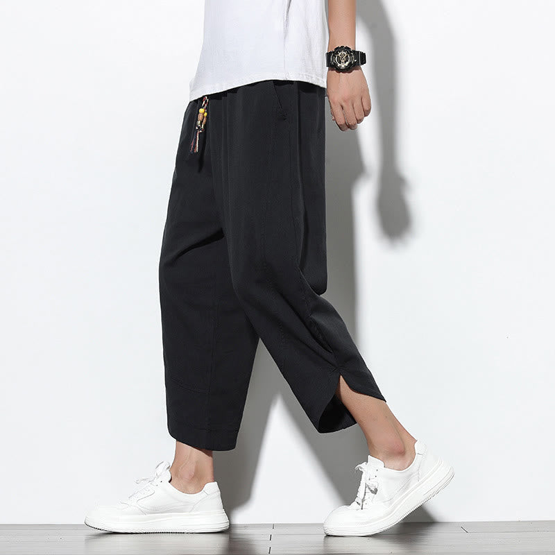 Buddha Stonesカジュアル サマー ドローストリング 7-8丈 リネン メンズ ハーレムパンツ ポケット付き - 黒 - US/UK/AU46、 EU56 (5XL) - image 17