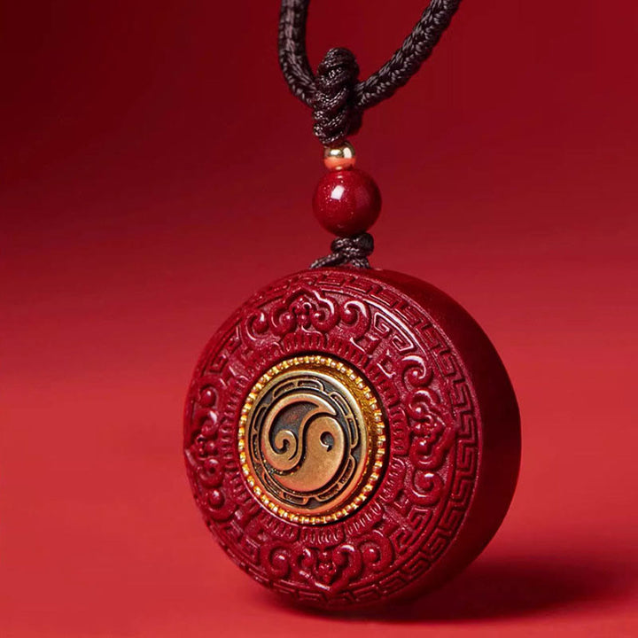 Buddha Stones天然辰砂オーム・マニ・パドメ・フム回転式経典 陰陽模様 祝福ネックレス ストリングペンダント - image 3