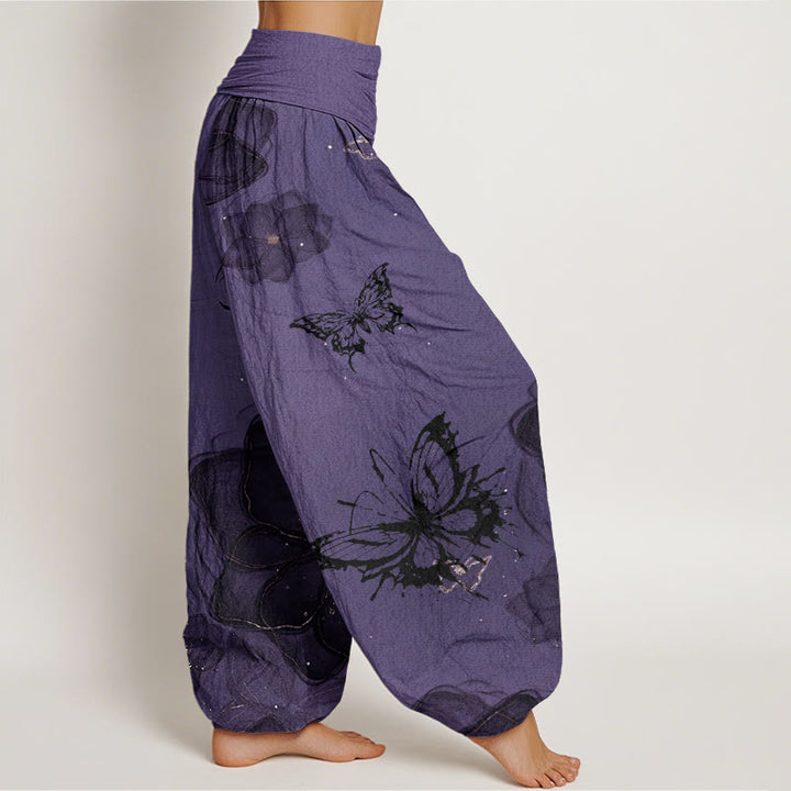 Buddha Stones、蝶、花柄、レディース、伸縮性ウエスト、ハーレムパンツ - image 3