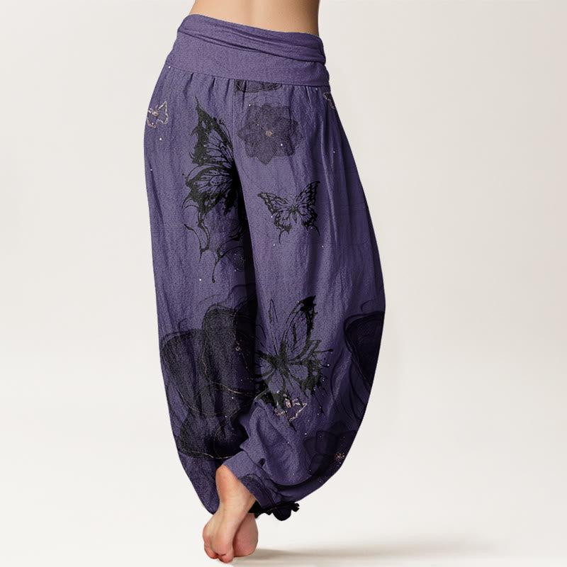 Buddha Stones、蝶、花柄、レディース、伸縮性ウエスト、ハーレムパンツ - image 2