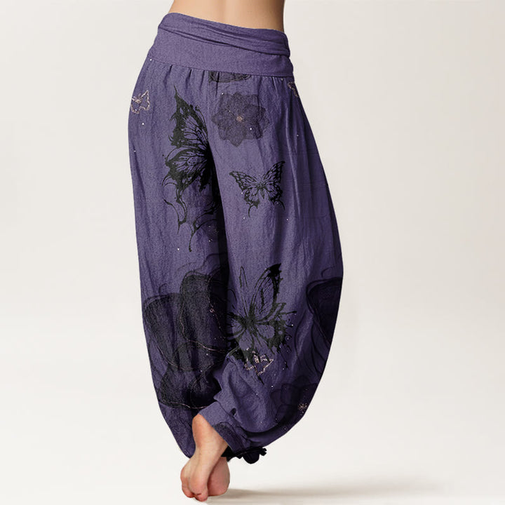 Buddha Stones、蝶、花柄、レディース、伸縮性ウエスト、ハーレムパンツ - image 2