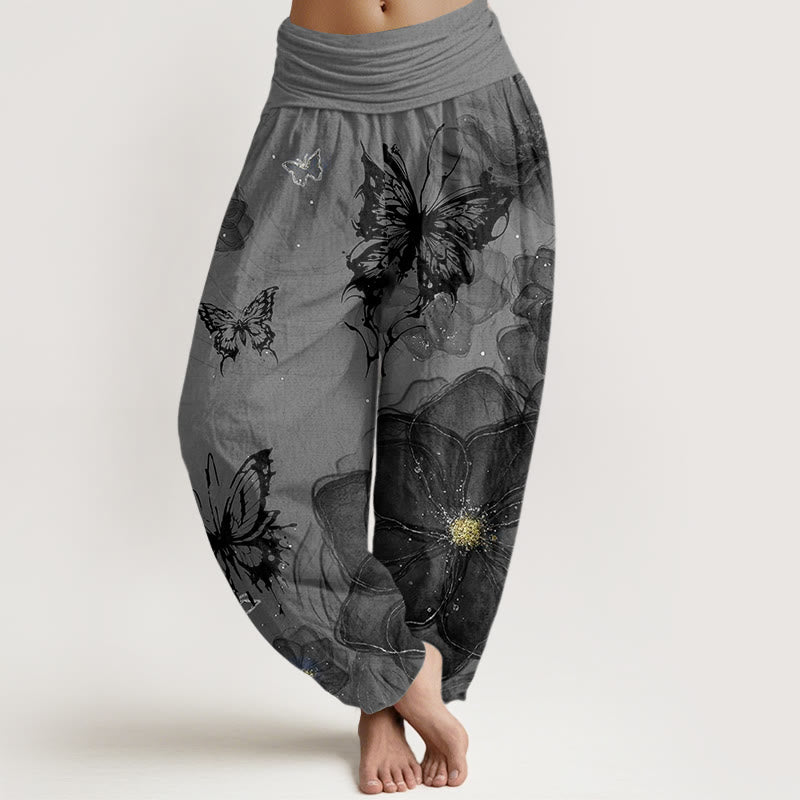 Buddha Stones、蝶、花柄、レディース、伸縮性ウエスト、ハーレムパンツ - グレー - US22、 UK/AU26、 EU54 (6XL) - image 5