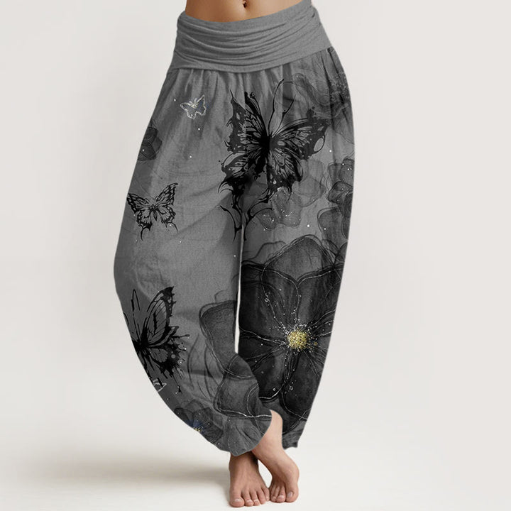 Buddha Stones、蝶、花柄、レディース、伸縮性ウエスト、ハーレムパンツ - グレー - US22、 UK/AU26、 EU54 (6XL) - image 5