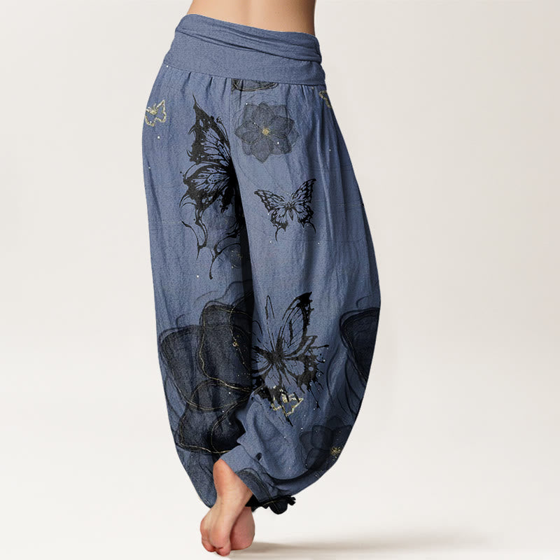 Buddha Stones、蝶、花柄、レディース、伸縮性ウエスト、ハーレムパンツ - image 9