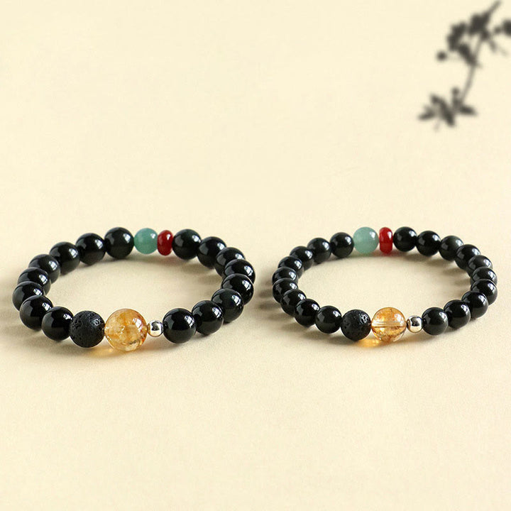 Buddha Stones天然黒曜石ビーズ 強さと充実感のブレスレット