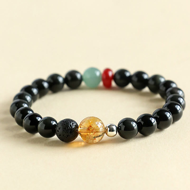 Buddha Stones天然黒曜石ビーズ 強さと充実感のブレスレット