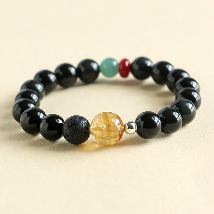 Buddha Stones天然黒曜石ビーズ 強さと充実感のブレスレット