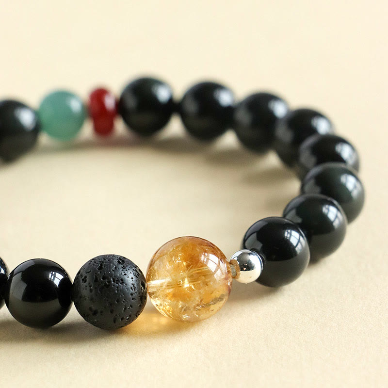 Buddha Stones天然黒曜石ビーズ 強さと充実感のブレスレット