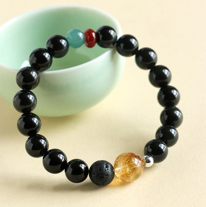 Buddha Stones天然黒曜石ビーズ 強さと充実感のブレスレット