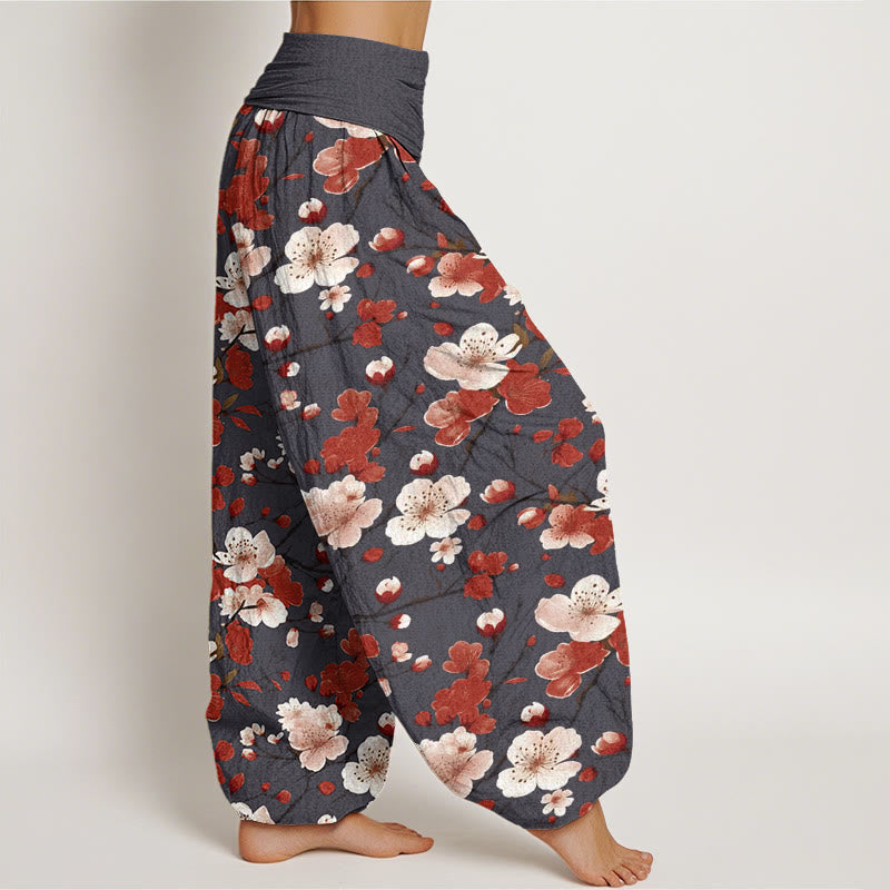 Buddha Stonesピンクレッド桃の花デザインレディース伸縮性ウエストハーレムパンツ - image 10