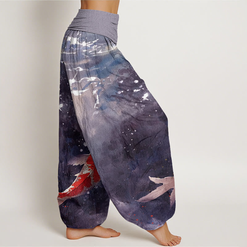 Buddha Stonesとカラフルな鯉の海のデザインレディース伸縮性ウエストハーレムパンツ - image 7