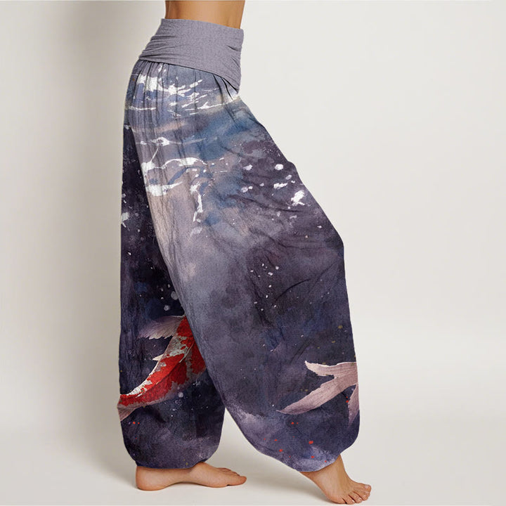 Buddha Stonesとカラフルな鯉の海のデザインレディース伸縮性ウエストハーレムパンツ - image 7