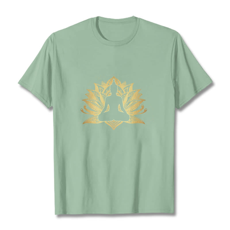 Buddha Stones、黄金の蓮、瞑想仏陀Tシ​​ャツ - 淡い緑色 - 2XL - image 14