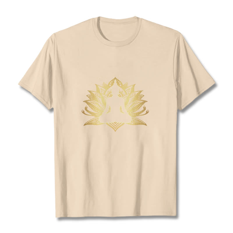 Buddha Stones、黄金の蓮、瞑想仏陀Tシ​​ャツ - ビスク - 2XL - image 9