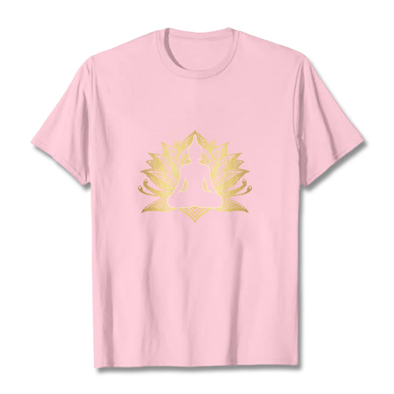 Buddha Stones、黄金の蓮、瞑想仏陀Tシ​​ャツ - ライトピンク - 2XL - image 13