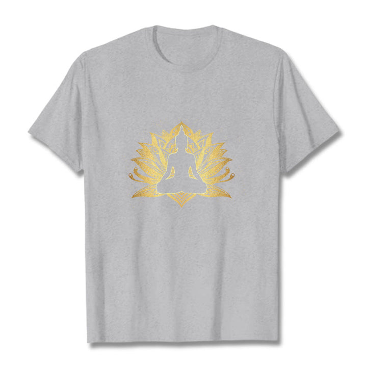 Buddha Stones、黄金の蓮、瞑想仏陀Tシ​​ャツ - ライトグレー - 2XL - image 19