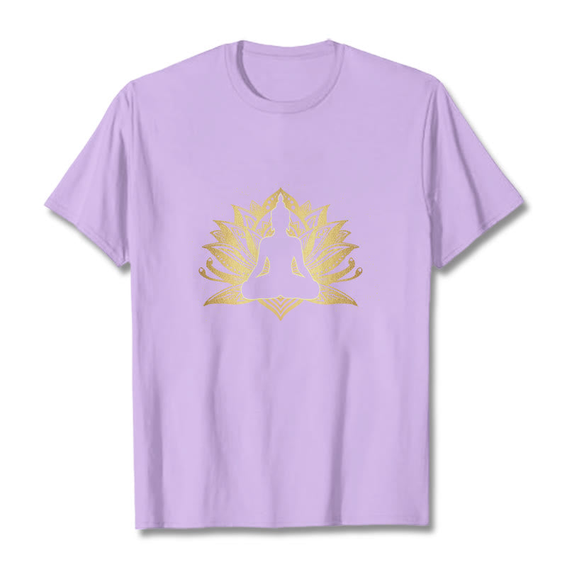 Buddha Stones、黄金の蓮、瞑想仏陀Tシ​​ャツ - 梅 - 2XL - image 17