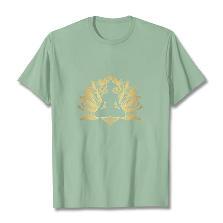 Buddha Stones、黄金の蓮、瞑想仏陀Tシ​​ャツ - ペールグリーン - 2XL - image 15