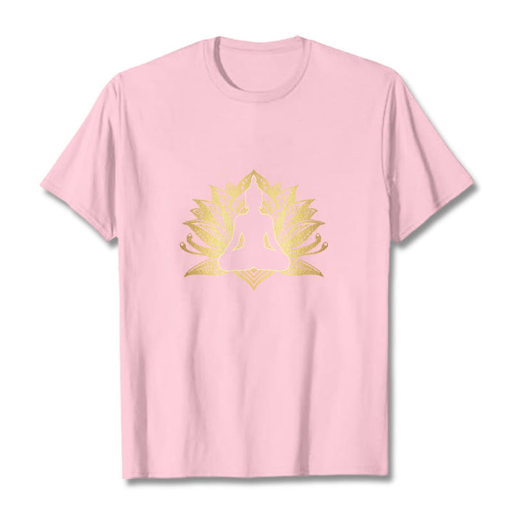 Buddha Stones、黄金の蓮、瞑想仏陀Tシ​​ャツ - ライトピンク - 2XL - image 12
