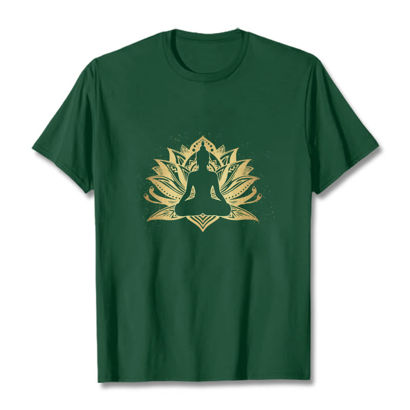 Buddha Stones、黄金の蓮、瞑想仏陀Tシ​​ャツ - フォレストグリーン - 2XL - image 10