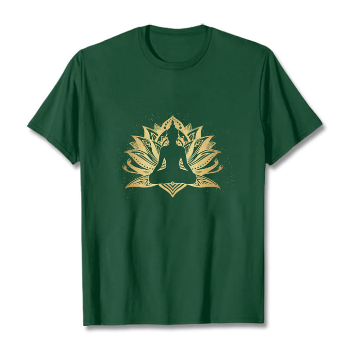 Buddha Stones、黄金の蓮、瞑想仏陀Tシ​​ャツ - フォレストグリーン - 2XL - image 11