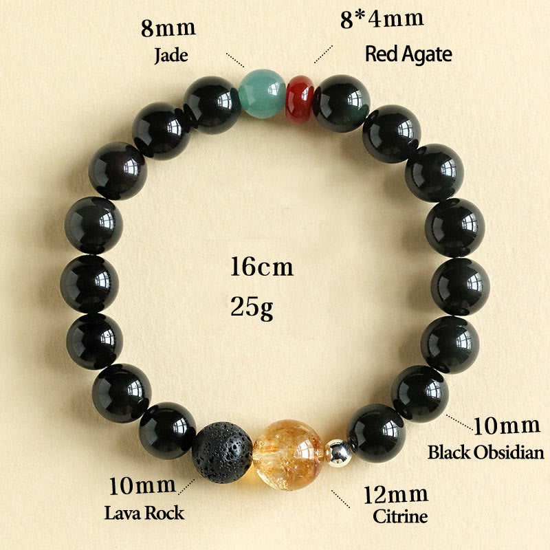 Buddha Stones天然黒曜石ビーズ 強さと充実感のブレスレット