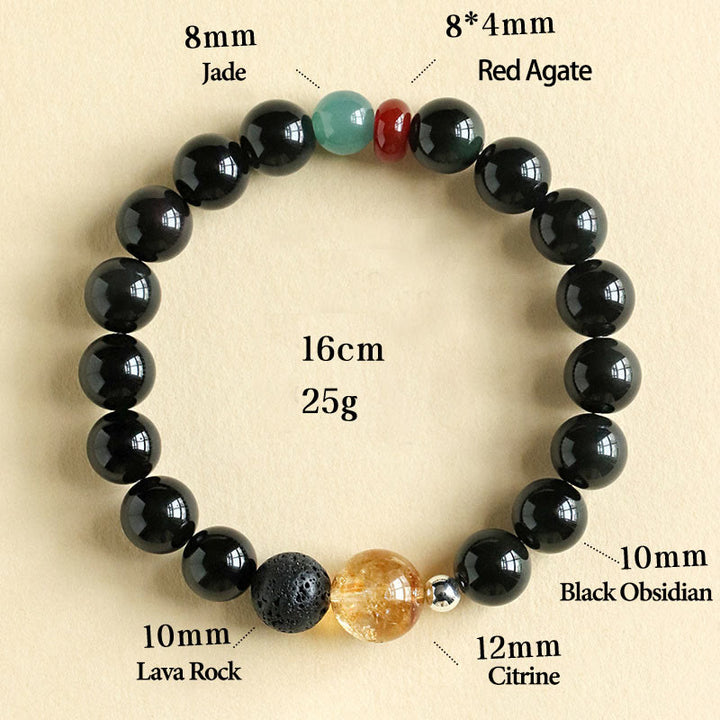 Buddha Stones天然黒曜石ビーズ 強さと充実感のブレスレット