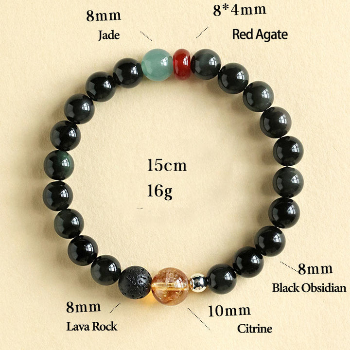 Buddha Stones天然黒曜石ビーズ 強さと充実感のブレスレット