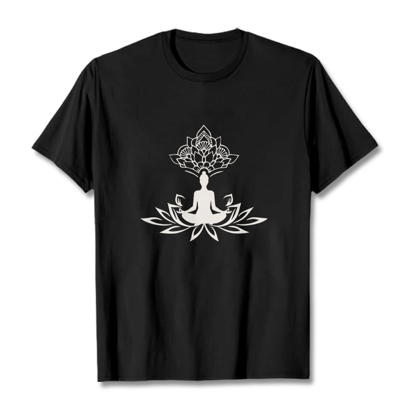Buddha Stones、蓮の花、瞑想、仏陀のTシャツ - 黒 - 2XL - image 5