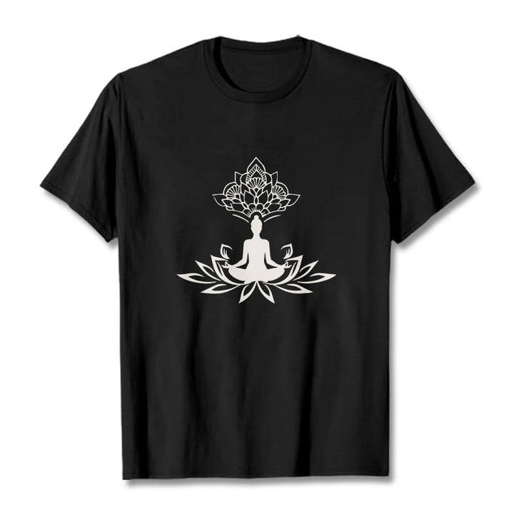 Buddha Stones、蓮の花、瞑想、仏陀のTシャツ - 黒 - 2XL - image 5