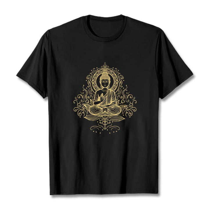 Buddha Stones、蓮の花、つる、瞑想、仏陀のTシャツ - 黒 - 2XL - image 3