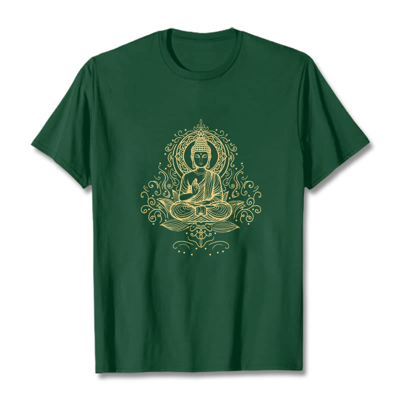 Buddha Stones、蓮の花、つる、瞑想、仏陀のTシャツ - フォレストグリーン - 2XL - image 1