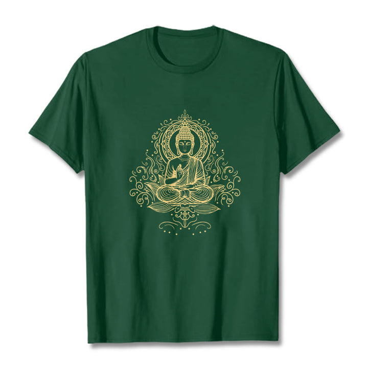 Buddha Stones、蓮の花、つる、瞑想、仏陀のTシャツ - フォレストグリーン - 2XL - image 0