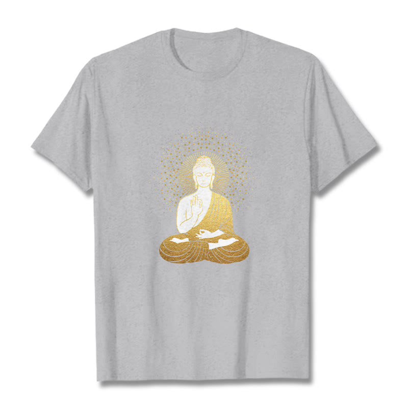 Buddha Stones、黄金の瞑想、黄金のオーラを持つ仏陀のTシャツ - ライトグレー - 2XL - image 20