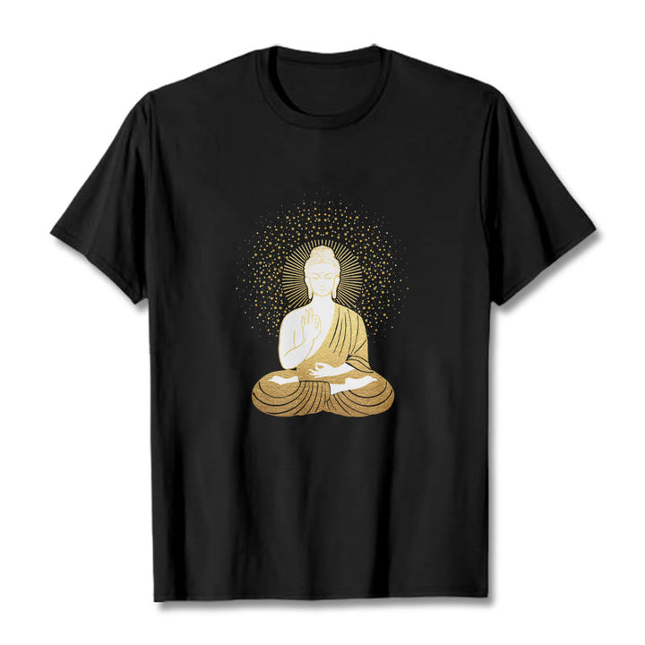 Buddha Stones、黄金の瞑想、黄金のオーラを持つ仏陀のTシャツ - 黒 - 2XL - image 3