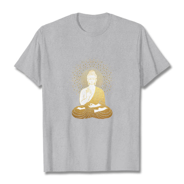 Buddha Stones、黄金の瞑想、黄金のオーラを持つ仏陀のTシャツ - ライトグレー - 2XL - image 19