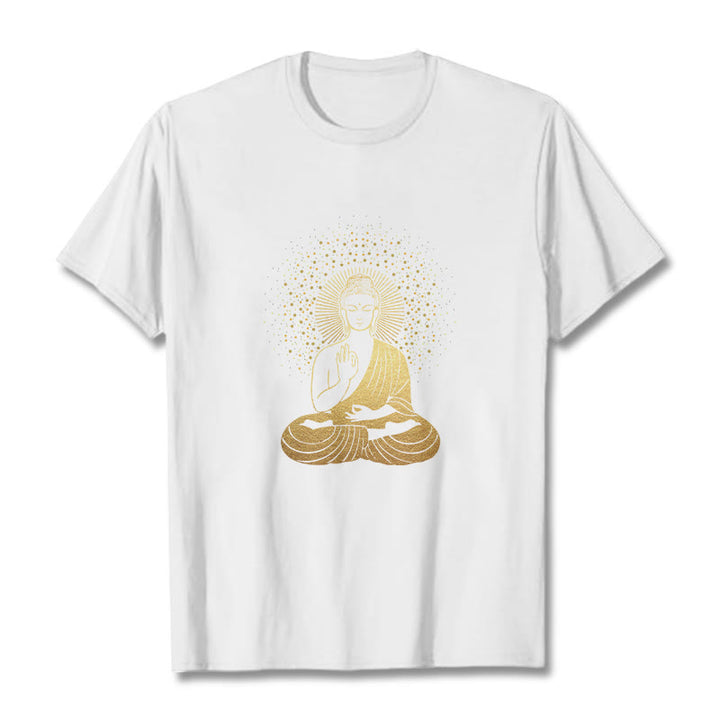 Buddha Stones、黄金の瞑想、黄金のオーラを持つ仏陀のTシャツ - 白 - 2XL - image 7