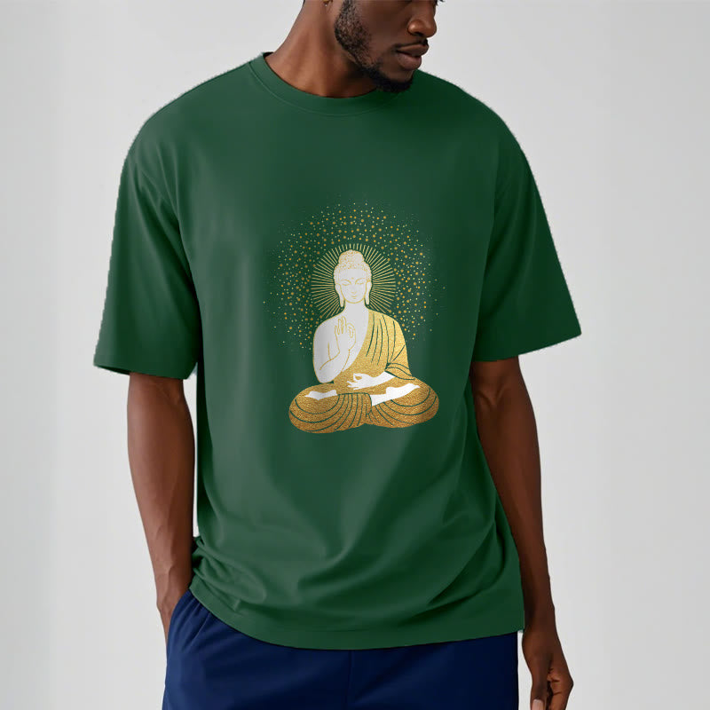 Buddha Stones、黄金の瞑想、黄金のオーラを持つ仏陀のTシャツ - image 1