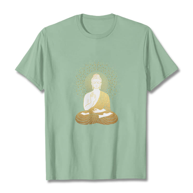 Buddha Stones、黄金の瞑想、黄金のオーラを持つ仏陀のTシャツ - ペールグリーン - 2XL - image 15
